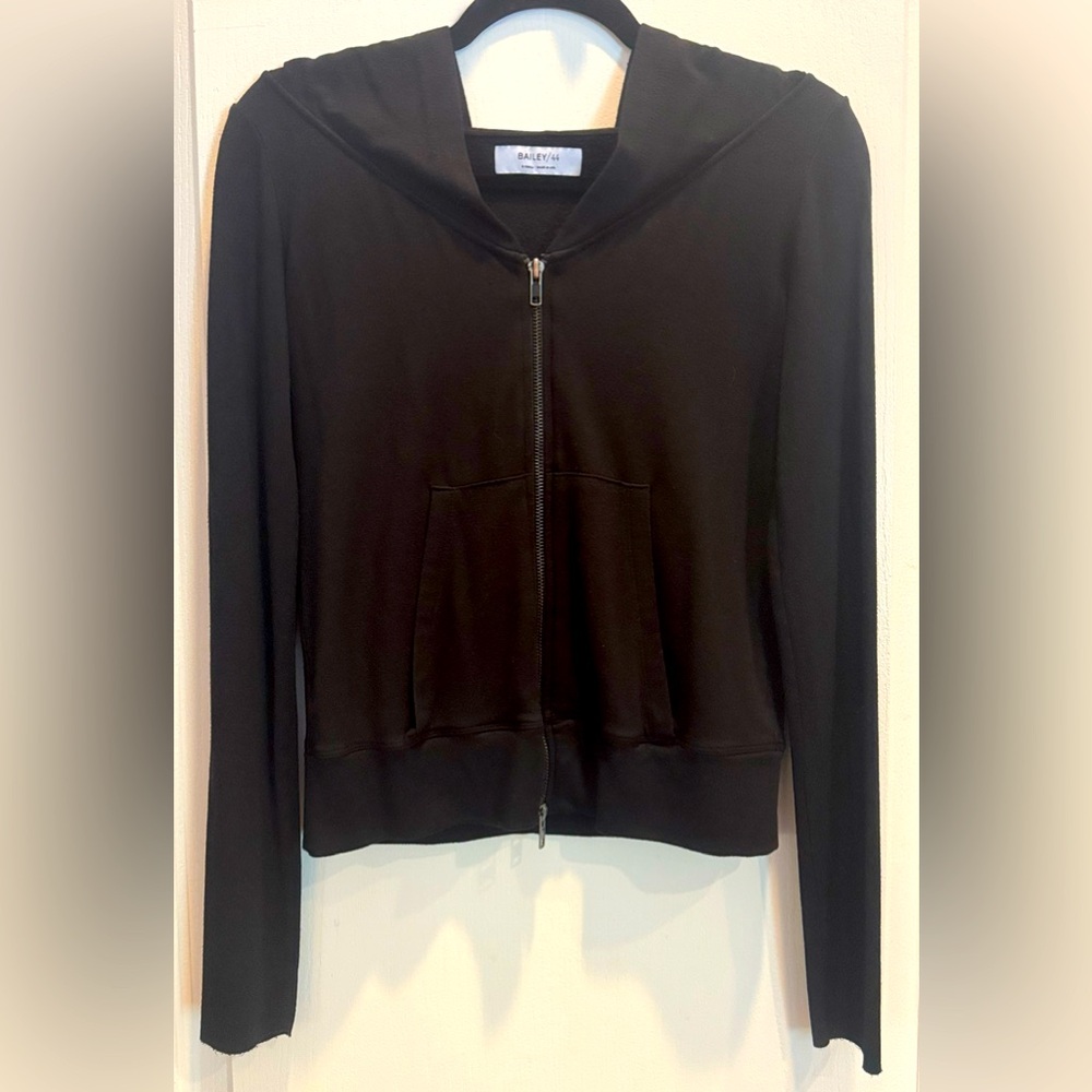 BAILEY 44 Black Modal Spandex Long Sleeve Hoodie Double Zip XS